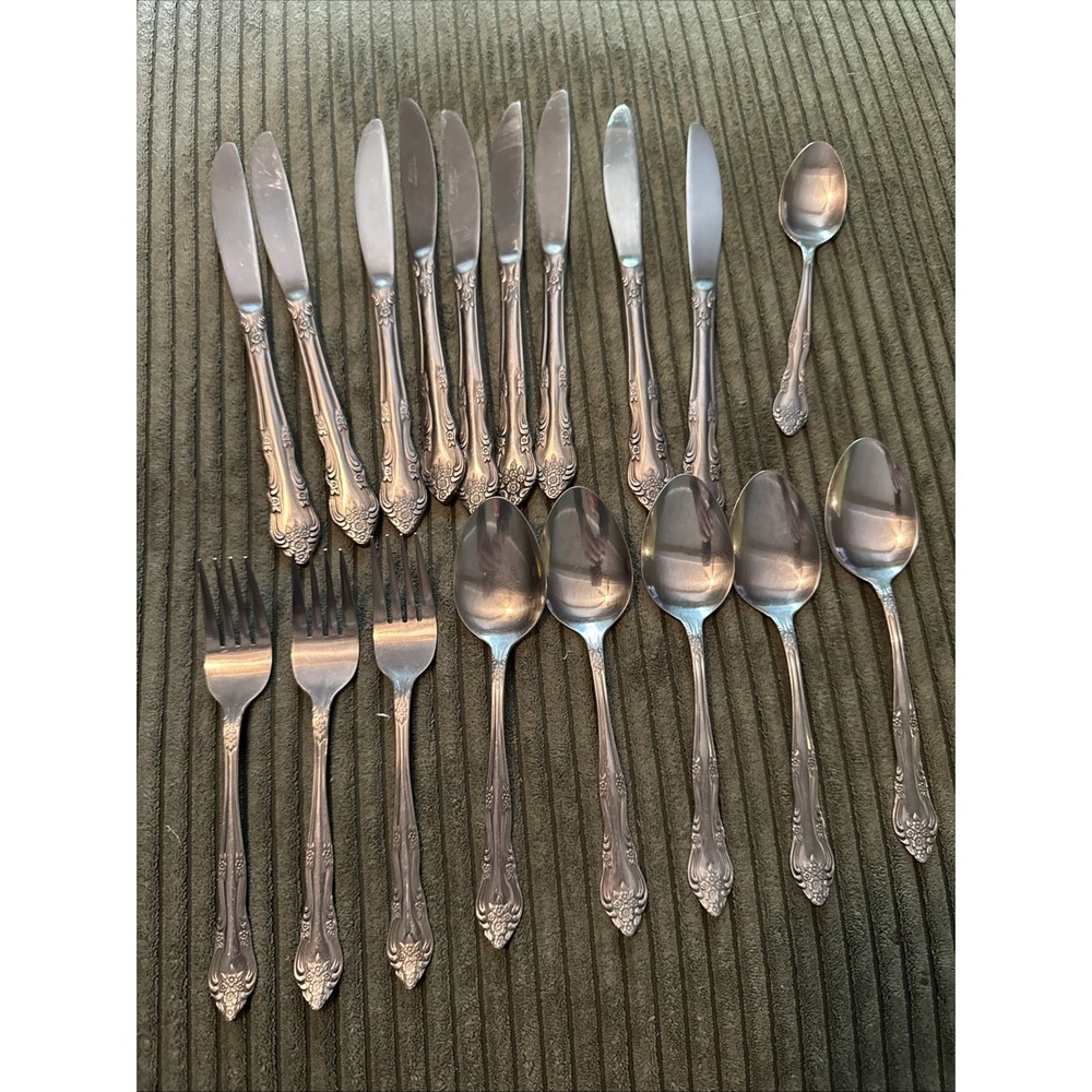 Lot of 18 Pieces Rogers Stanley Roberts Stainless Steel Dream Rose Flatware